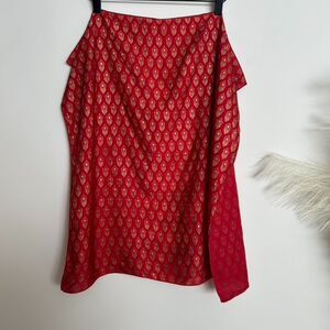 Symbology Red and Gold Feather Print Scarf